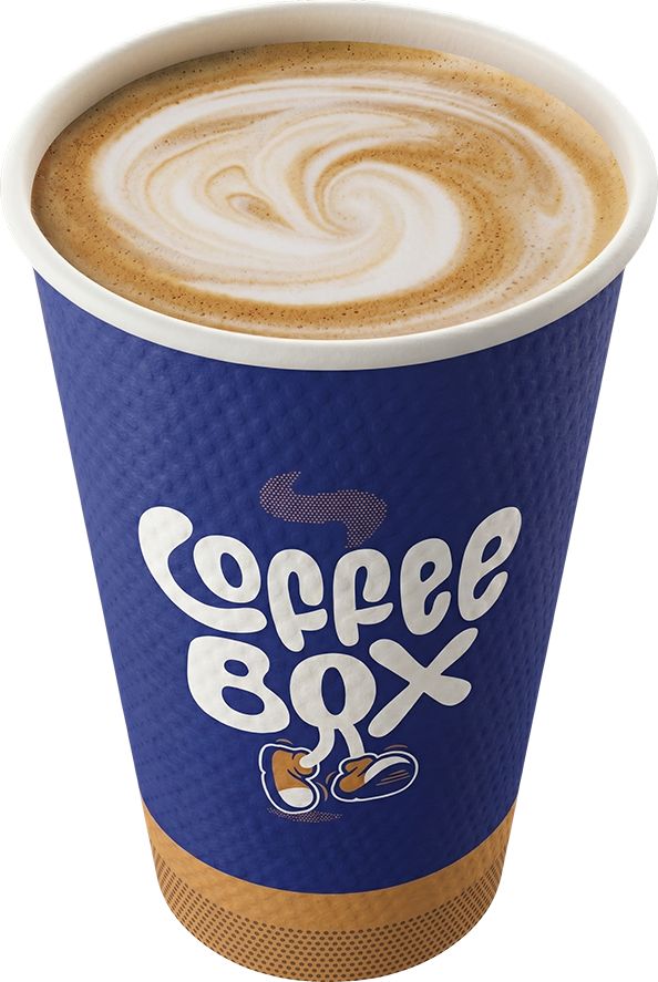 Coffee Box paper cup of cappuccino.