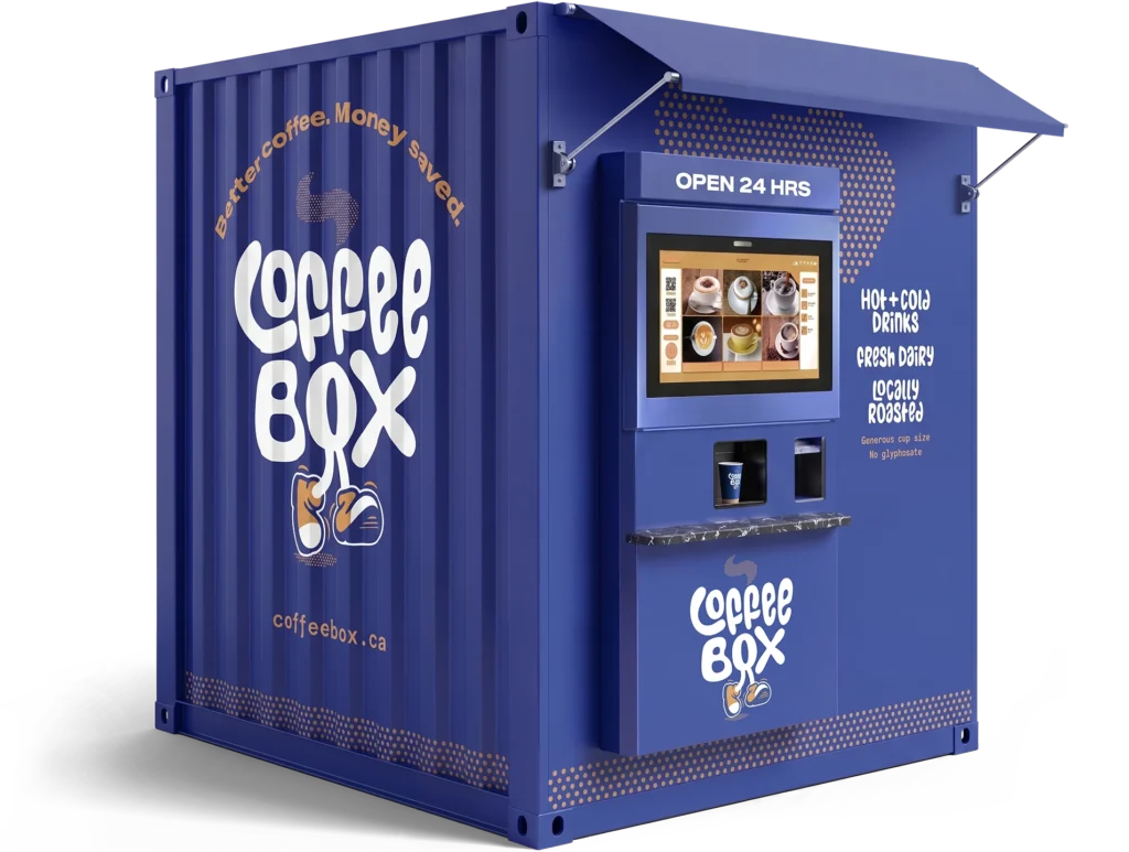 Branded Coffee Box station, blue box serving coffee.